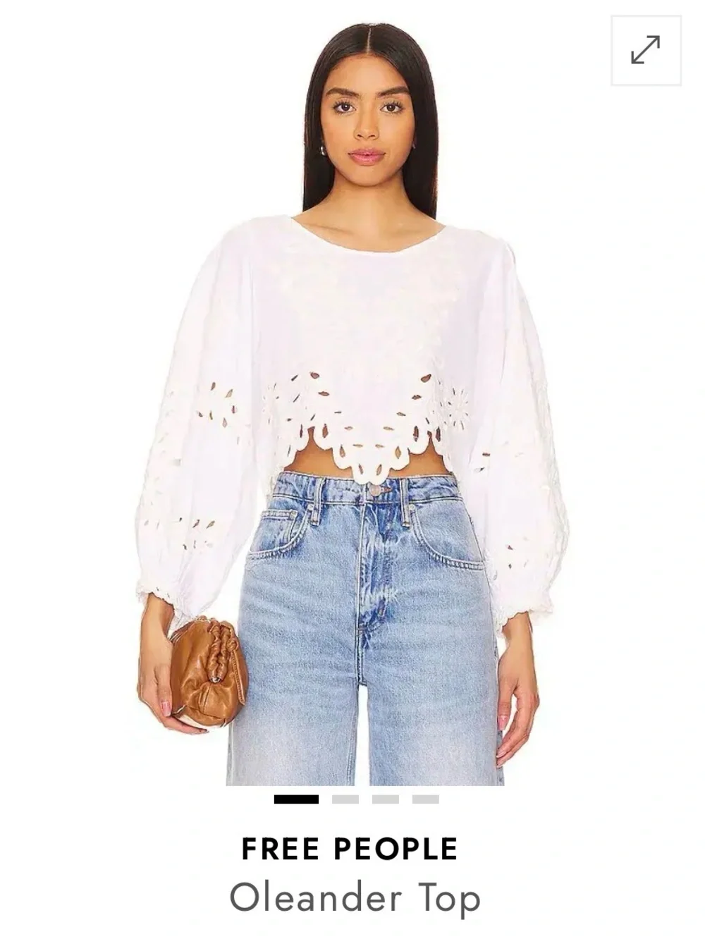 Free People White Oleander Cropped Eyelet Blouse Size Medium
